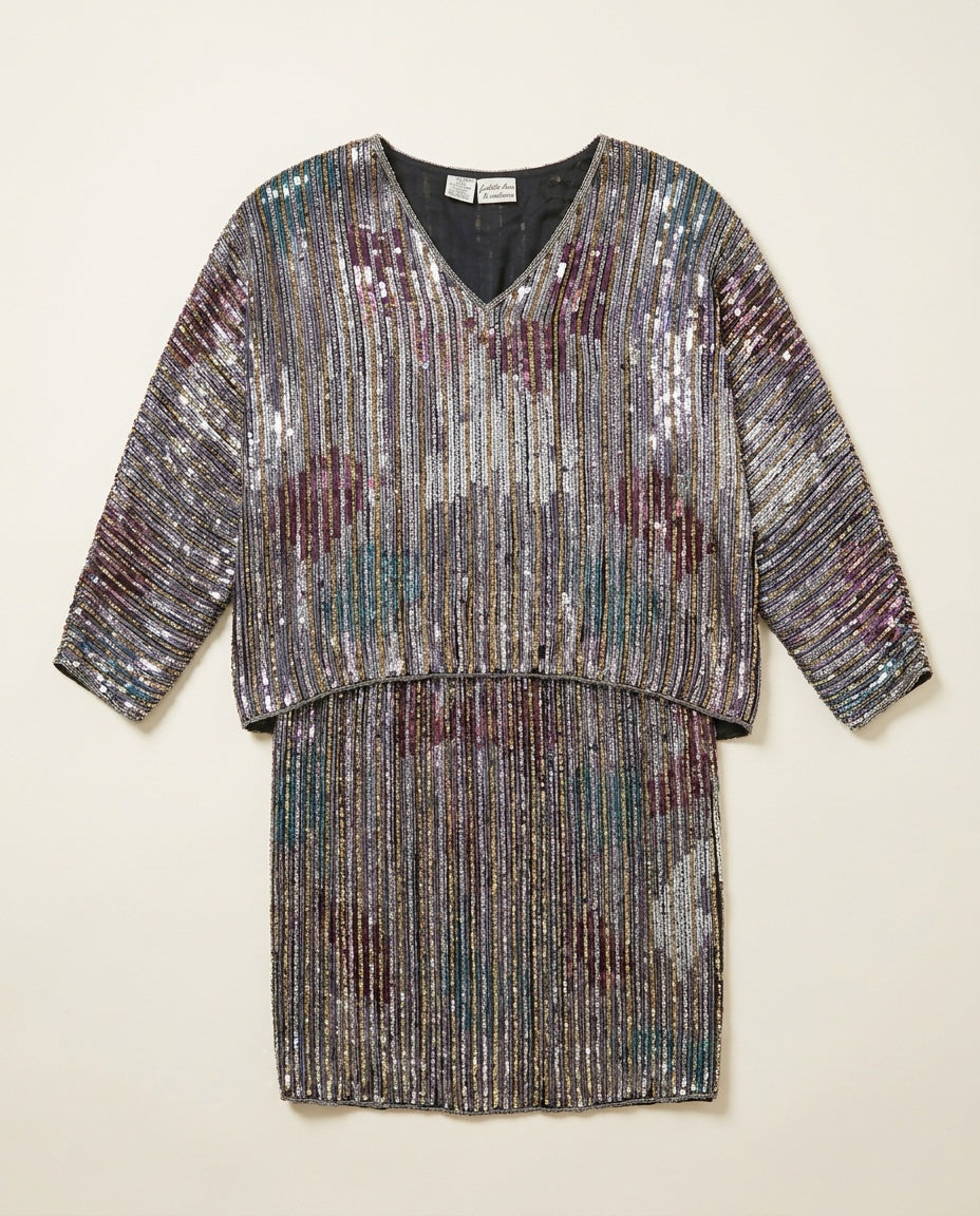 Judith Ann Creations Iridescent Sequin Top and Midi Skirt Set (S) - photo 1