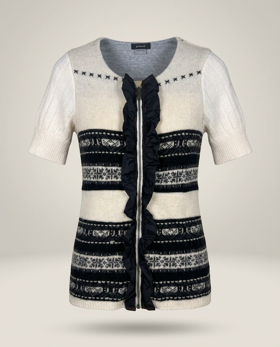 Preloved Handcut Fair Isle Zip-Top in Reclaimed Wool & Cotton - photo 1