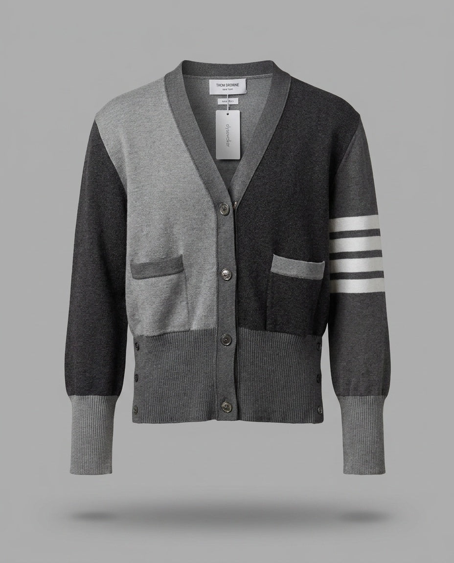 Thom Browne Colorblock Knit Cardigan with 4-Bar Stripe - 100% Cotton - photo 1