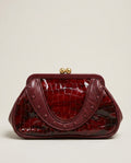 Isabella Fiore Structured Clutch Bag - Deep Burgundy Crocodile Embossed with Gold-Tone Hardware - photo 1