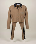 UNITED MORGAN 1980s Military-Inspired Cropped Shirt & Slim Track Pants in Tan/Khaki with Embroidery - photo 1