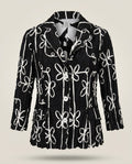 Alberto Makali Black Crinkle Fabric Blazer with White Floral Appliqué - photo 1