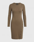 Theory Long-Sleeve Midi Bodycon Dress in Taupe/Olive Brown with Side Snap Closure - photo 1