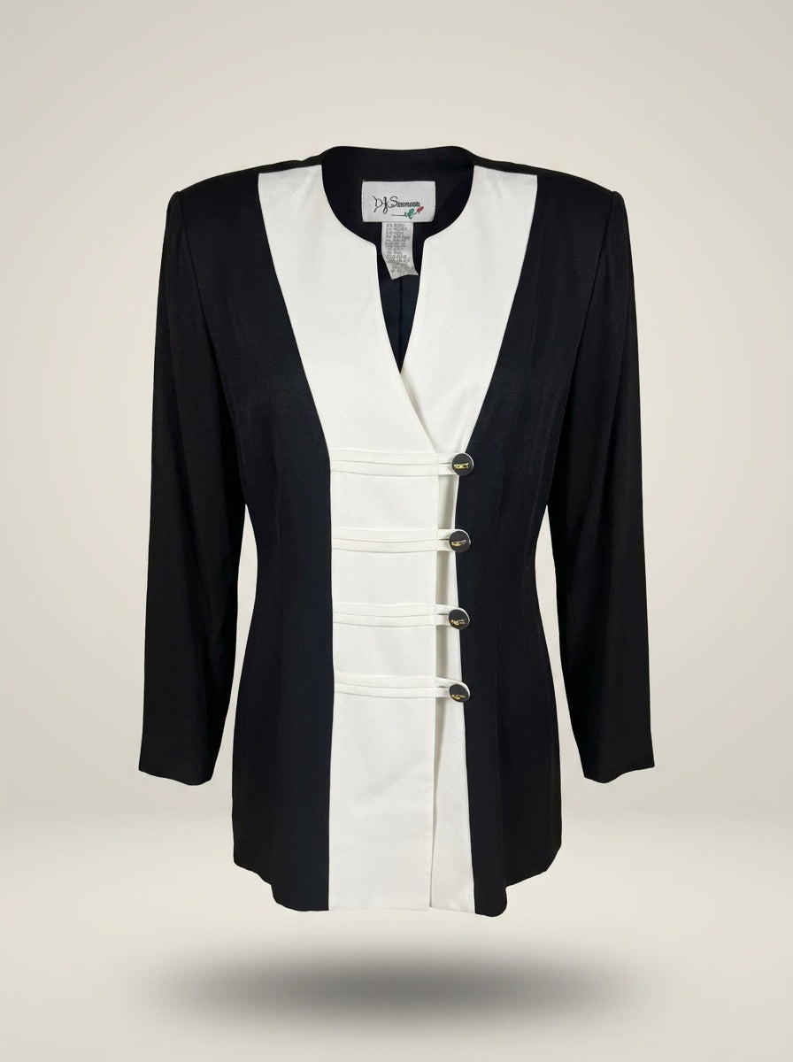 D.J. Summers Black and White Color-Block Blazer (1980s) - 57% Rayon / 43% Acetate - photo 1