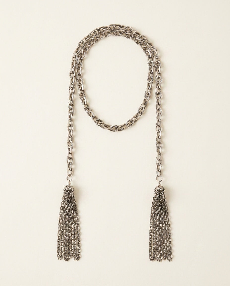 Mid-20th Century Silver-Tone Lariat Necklace with Tassels - photo 1