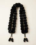 Black Fur Pom-Pom Stole with Gold-Tone Tassel Ends - photo 1