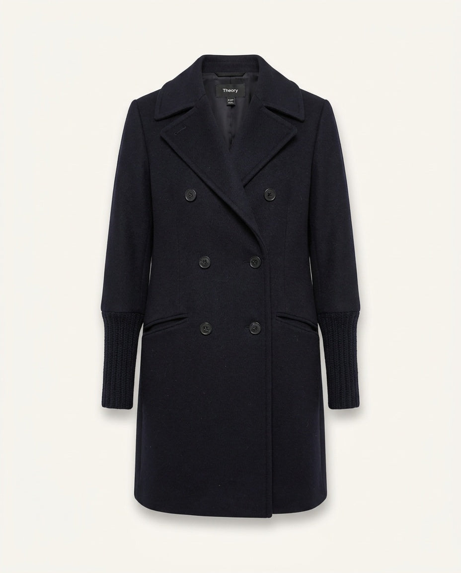 Theory Double-Breasted Wool-Cashmere Blend Coat with Ribbed Knit Cuffs - photo 1
