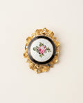 Vintage Gold-Tone Enamel Brooch with Pink Rose and Guilloche Design - photo 1