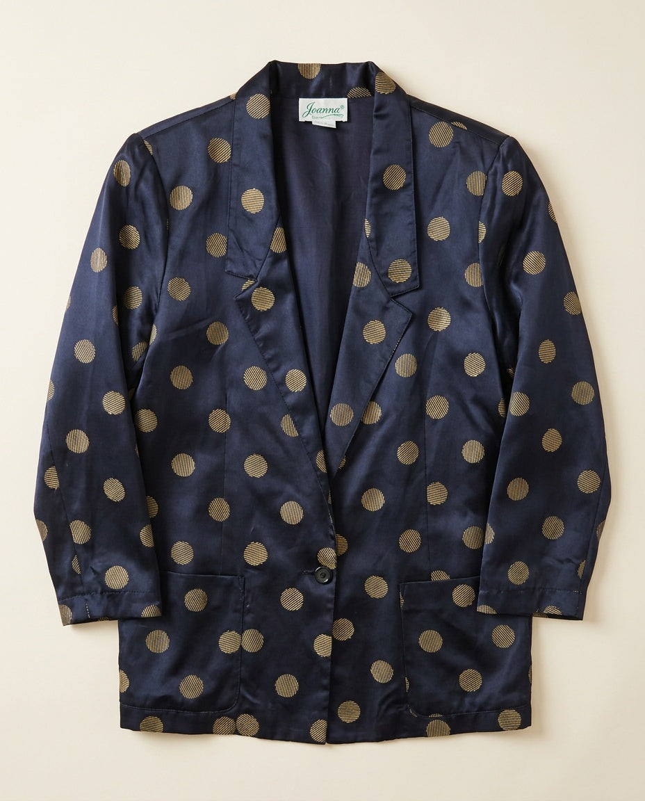 Joanna Navy Blue Satin Blazer with Gold Polka Dot Pattern - photo 1