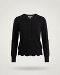 KATE HILL Black Fine Knit Cardigan with Scalloped Hem - photo 1