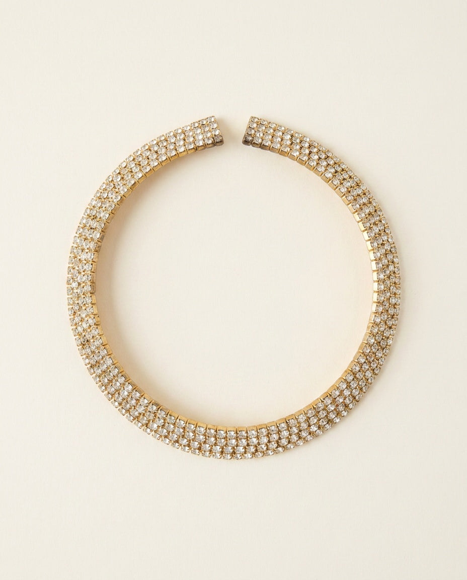 1980s Gold-Tone Rhinestone Choker Collar Necklace - photo 1