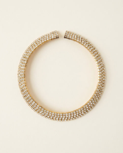 1980s Gold-Tone Rhinestone Choker Collar Necklace - photo 1