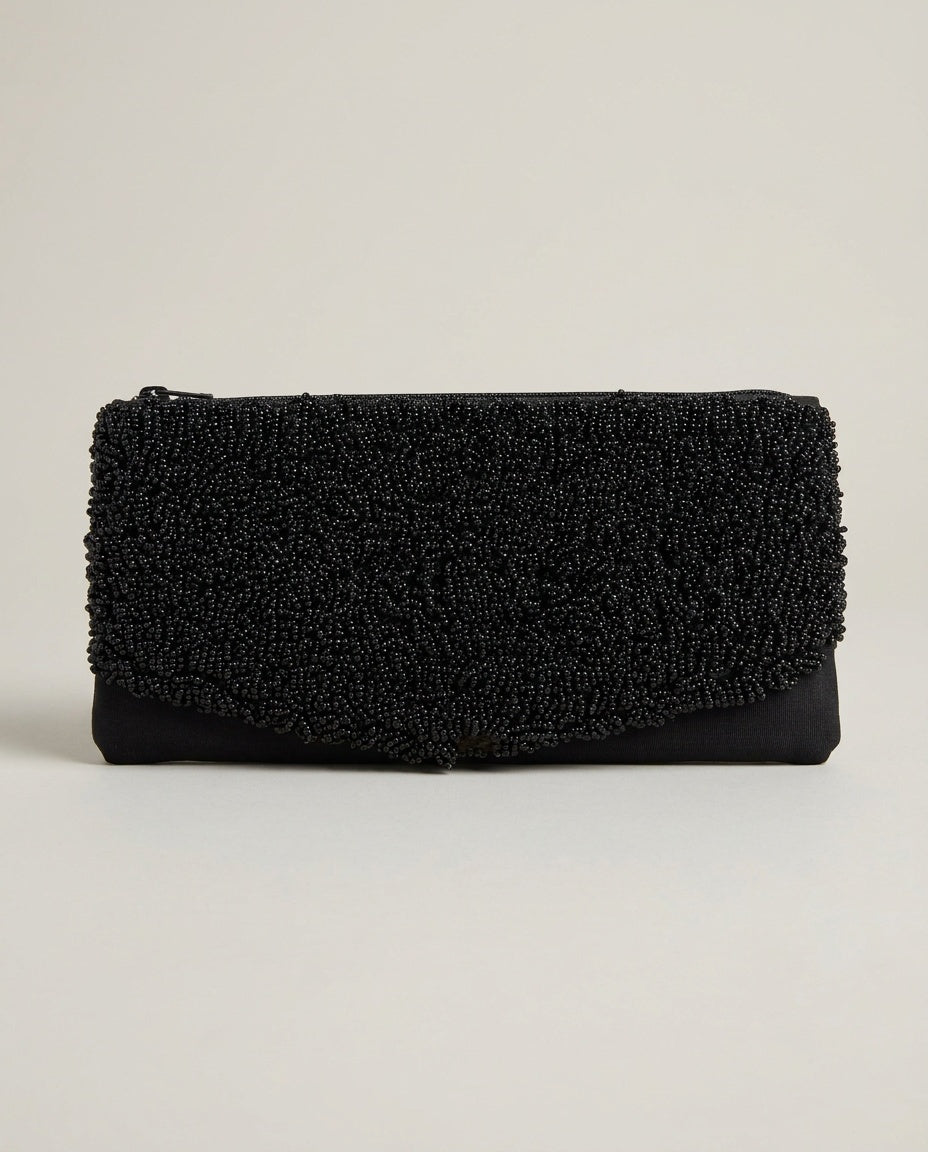 Black Seed-Beaded Evening Clutch with Gold-Lined Interior - A Madison Creation - photo 1