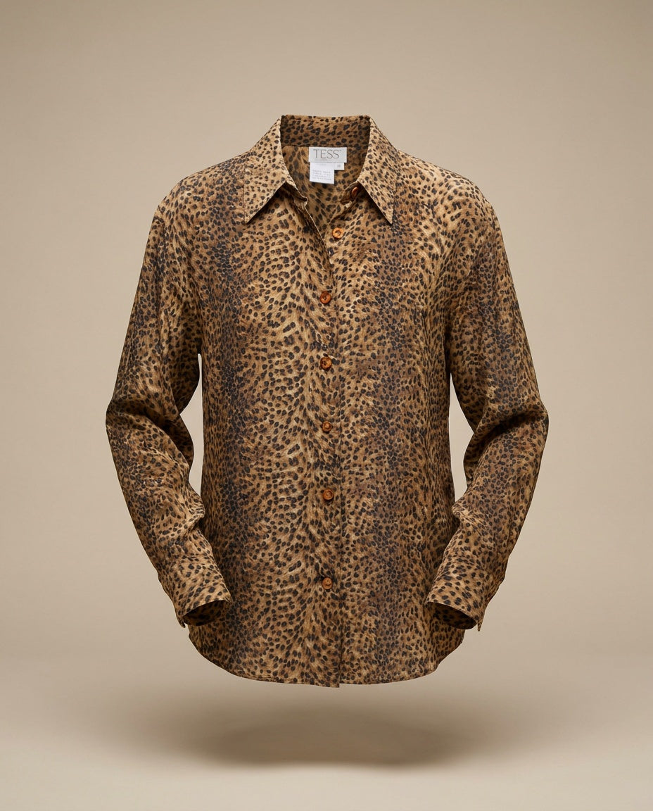 TESS Leopard Print Silk Long-Sleeve Button-Down Blouse - photo 1