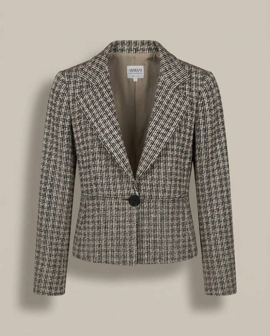 Armani Collezioni Cropped Tweed Blazer with Houndstooth Check - photo 1