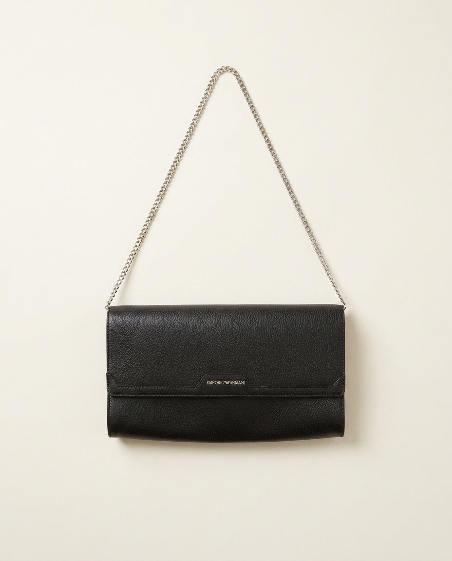 Emporio Armani Black Pebbled Leather Chain-Strap Envelope Clutch - photo 1
