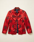 Jeccy Uniform Red Mandarin Collar Jacket with Black Medallion Motifs - photo 1