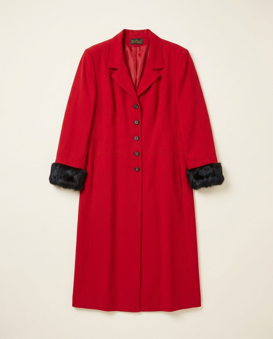 Harve Benard Long Red Coat with Fur-Trim Cuffs - photo 1
