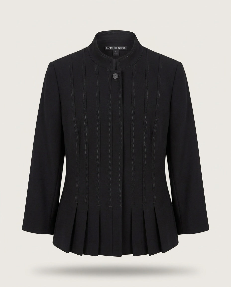 Lafayette 148 New York Structured Blazer Jacket with Mandarin Collar & Pleated Hem - photo 1