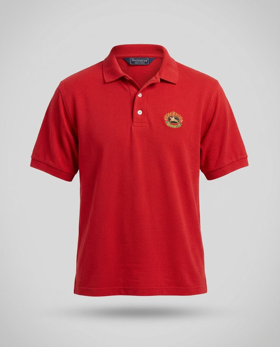 Burberrys Red Piqué Polo Shirt with Embroidered Crest - photo 1