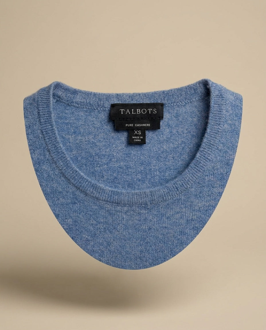 Talbots Crewneck Cashmere Pullover Sweater in Heathered Medium Blue - photo 3