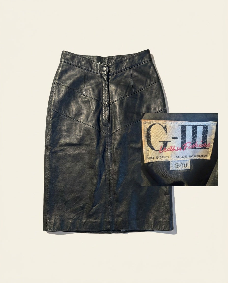 G-III Leather Fashions Black Leather Midi Skirt, 1980s - photo 3