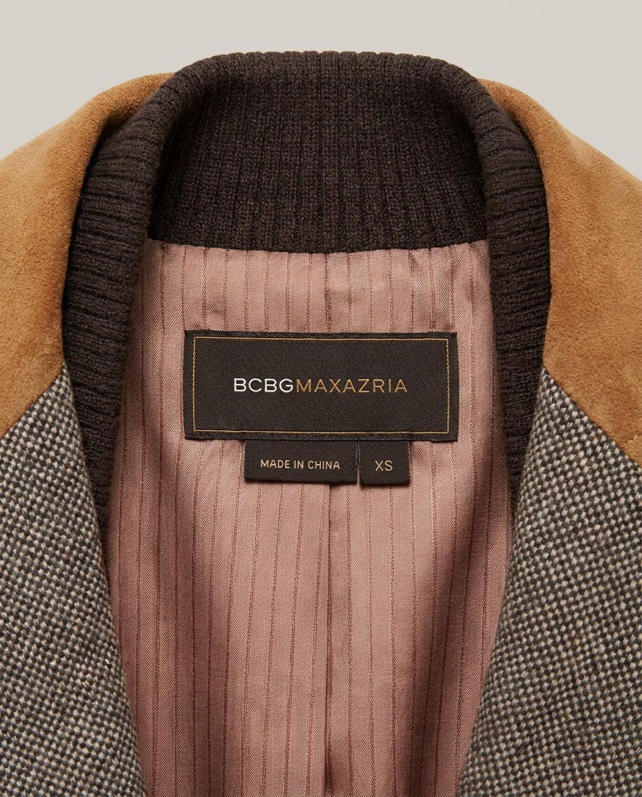 BCBGMAXAZRIA Cropped Tweed Blazer with Suede Trim – XS - photo 3