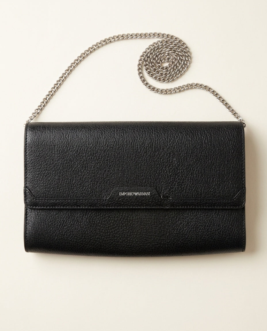 Emporio Armani Black Pebbled Leather Chain-Strap Envelope Clutch - photo 3