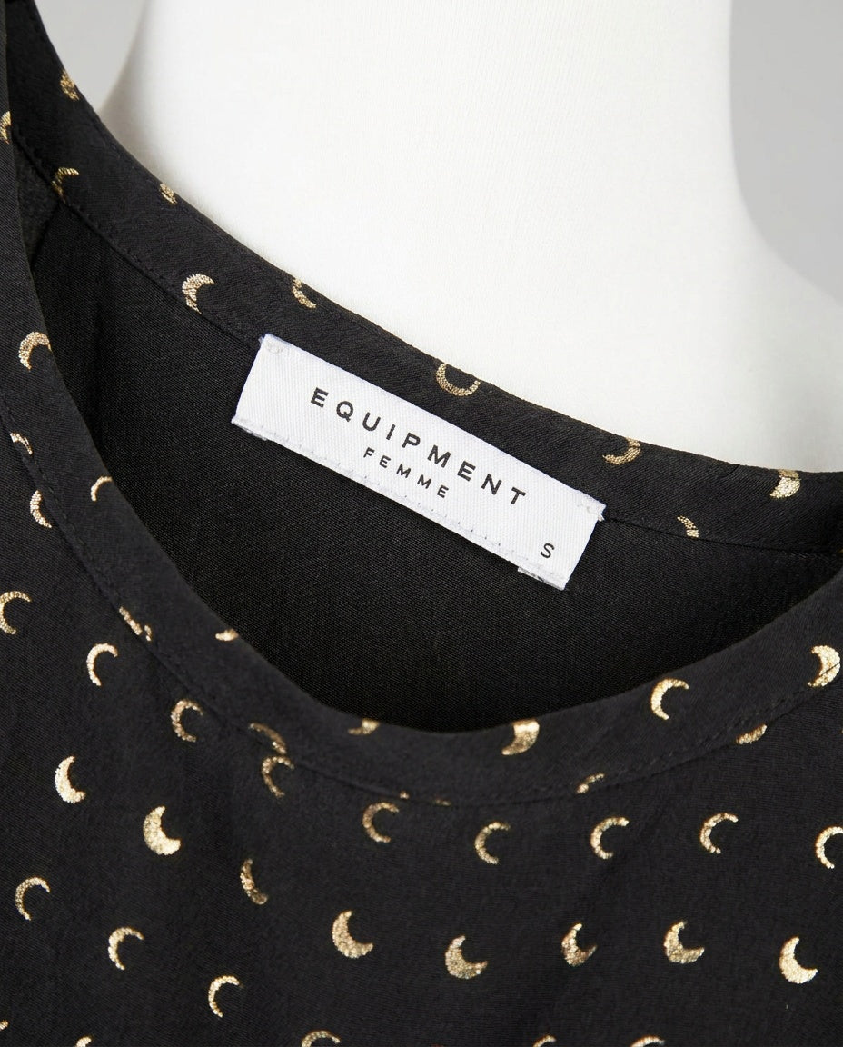 Equipment Femme Black Silk Blouse with Gold Moon Phase Print - photo 3