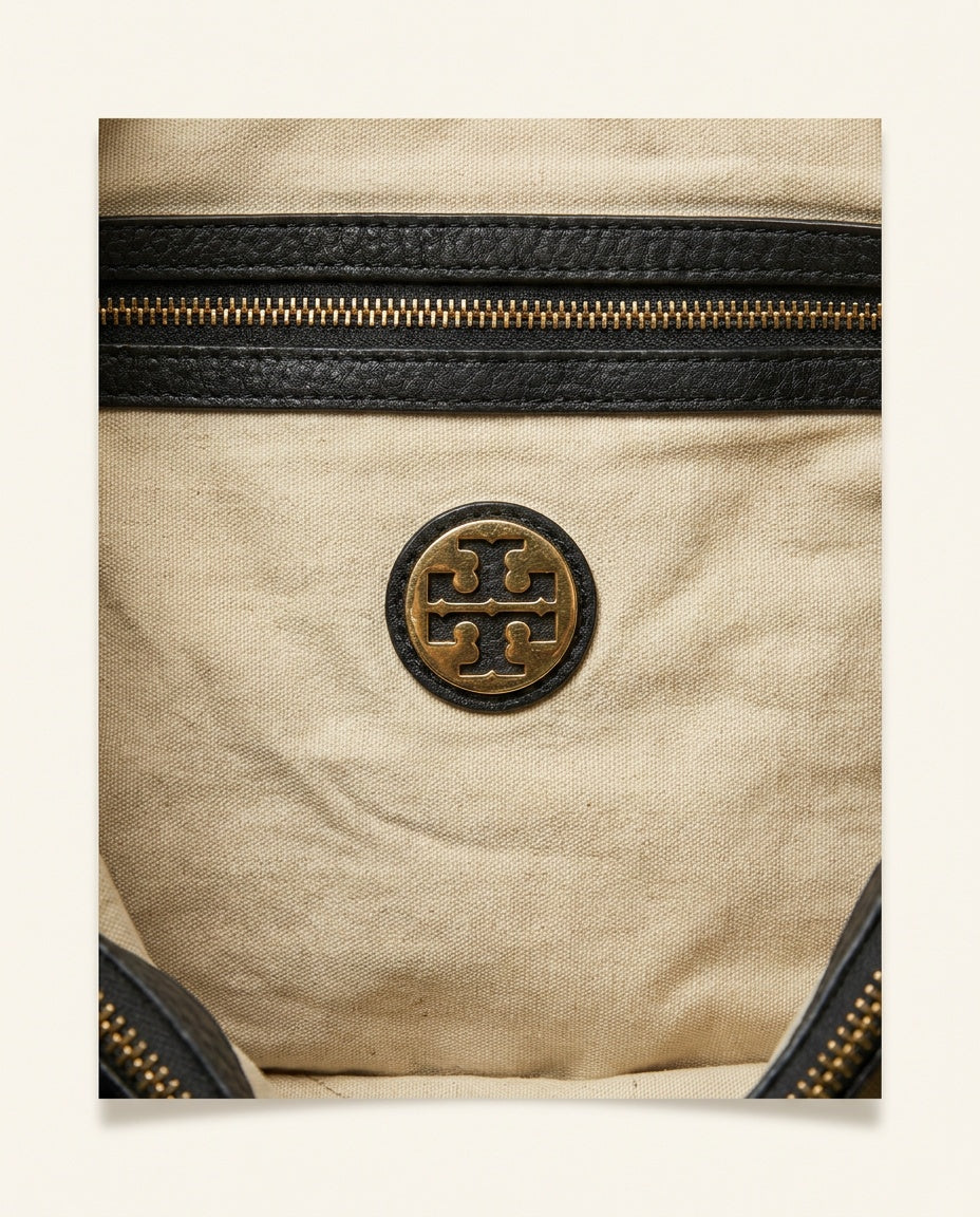 Tory Burch Black Pebbled Leather Structured Tote with Gold Hardware - photo 3