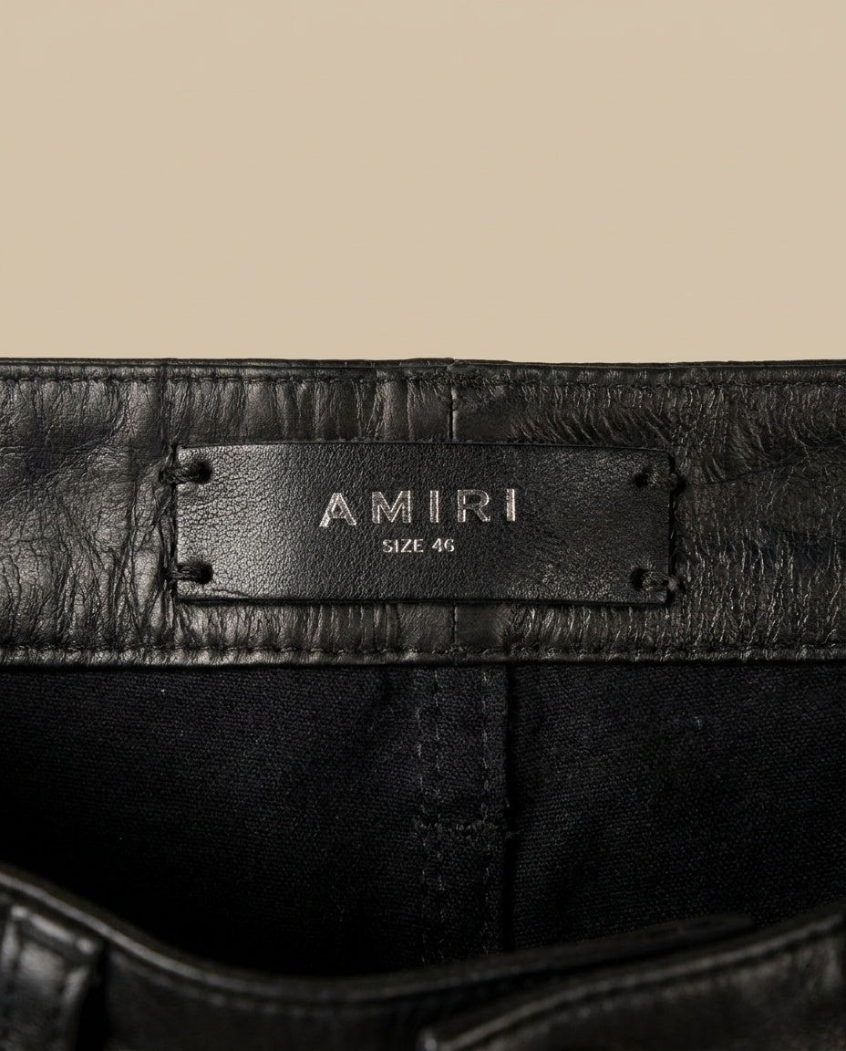 AMIRI Slim Straight Leather Trousers in Black, Size 46 - photo 3