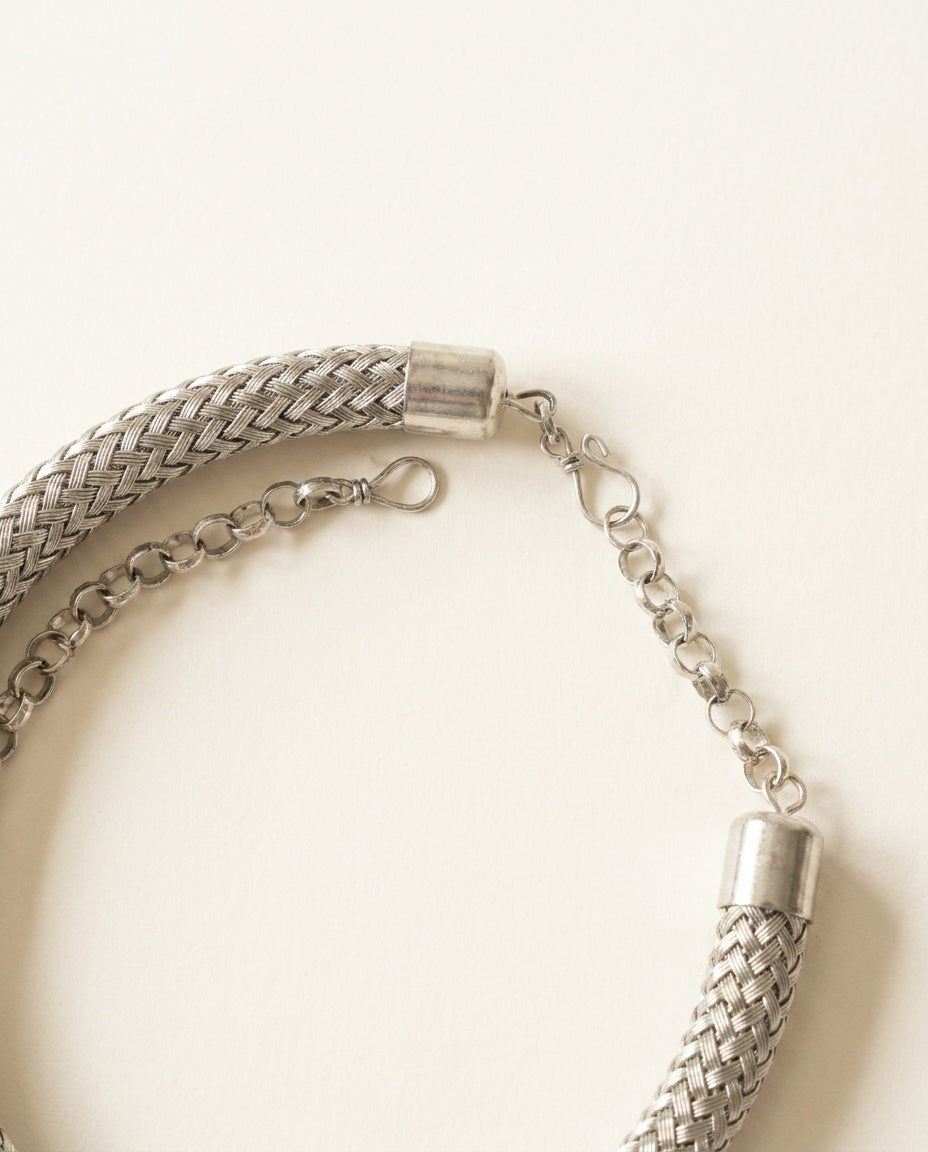 Silver and Grey Woven Metal Mesh Choker Necklace - photo 3