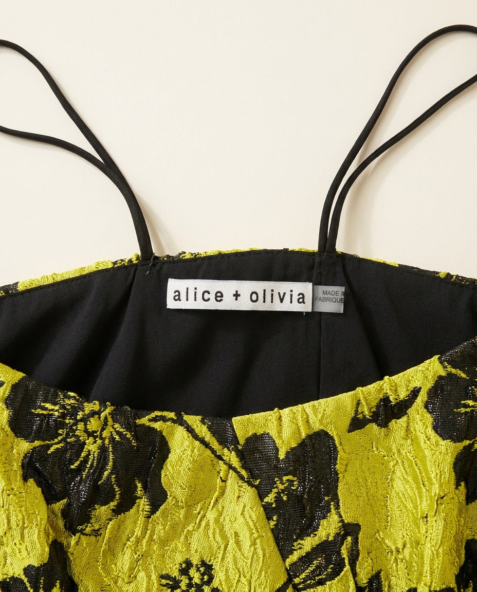 Alice + Olivia Chartreuse & Black Floral Jacquard Mini Slip Dress - photo 3