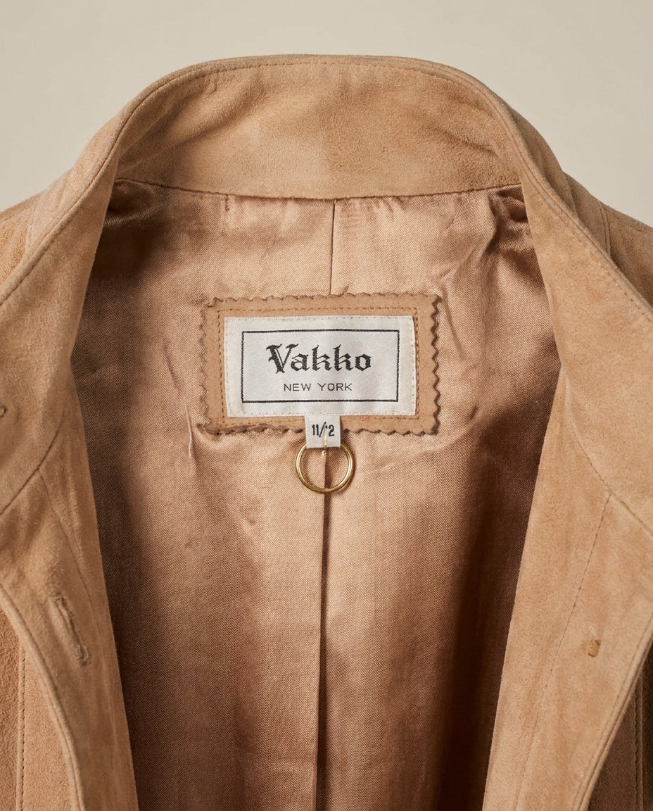 Vakko Suede Belted Jacket with Band Collar and Gold Buttons - photo 3