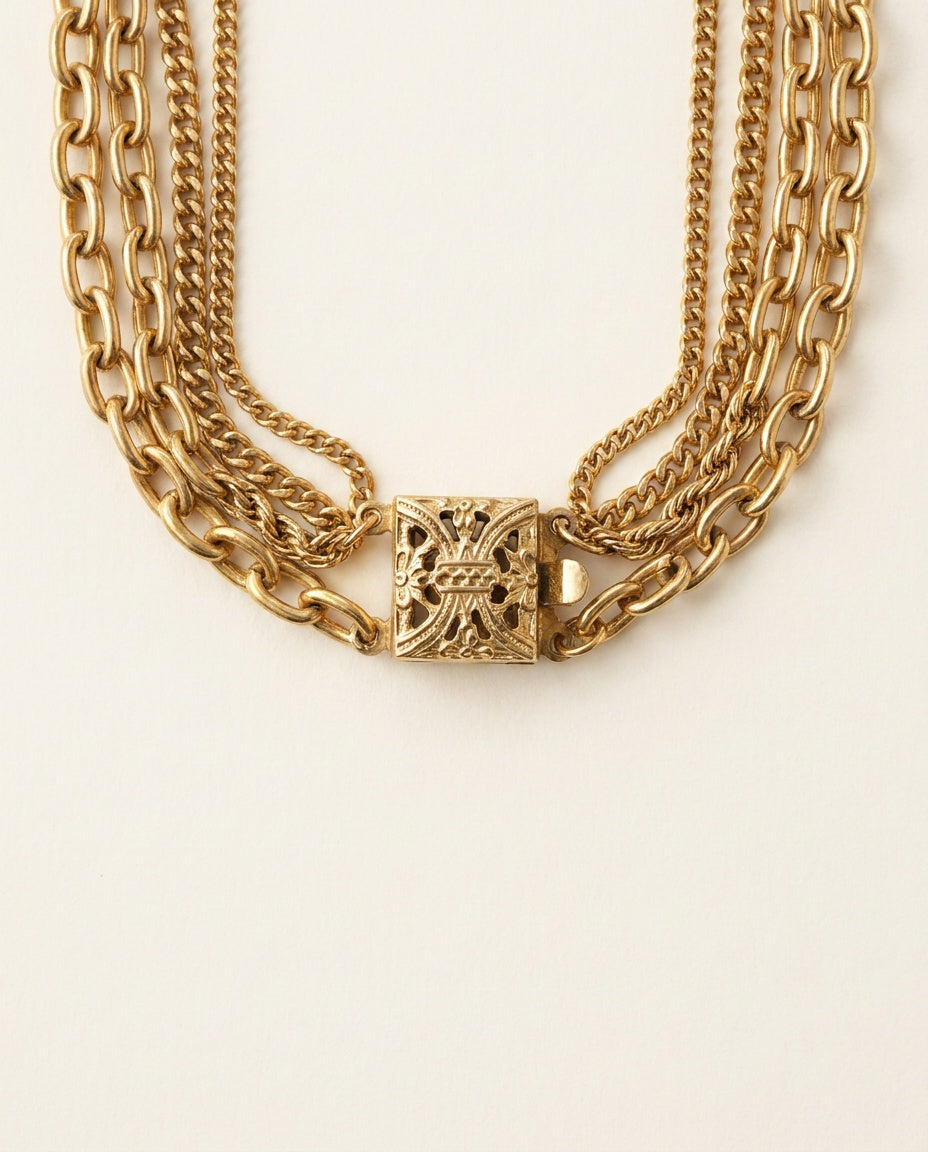 1970s-1980s Multi-Strand Gold-Tone Chain Necklace with Tassel Pendant - photo 3
