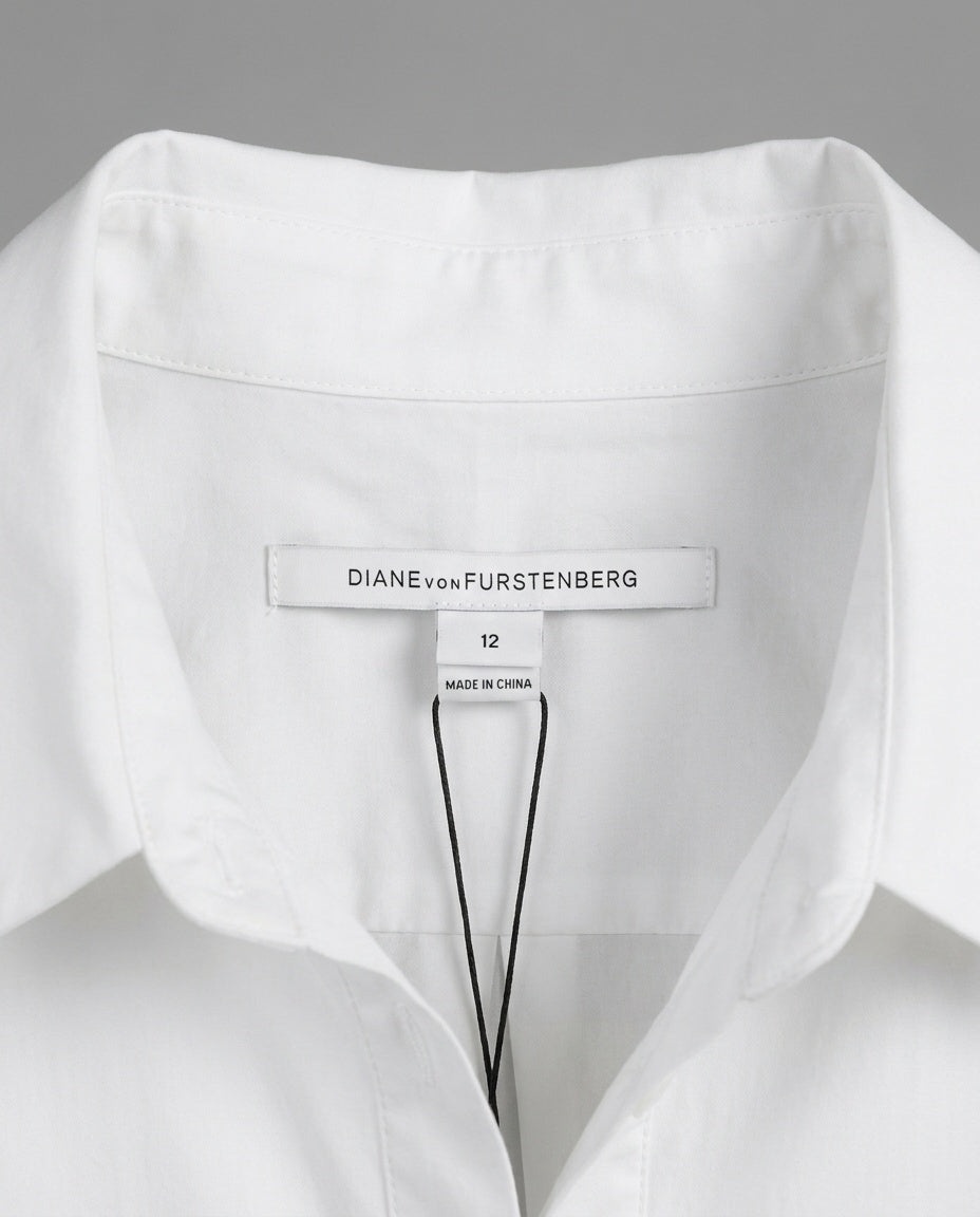 Diane von Furstenberg White Shirt Dress with Pleated Skirt and Self-Tie Belt - photo 3