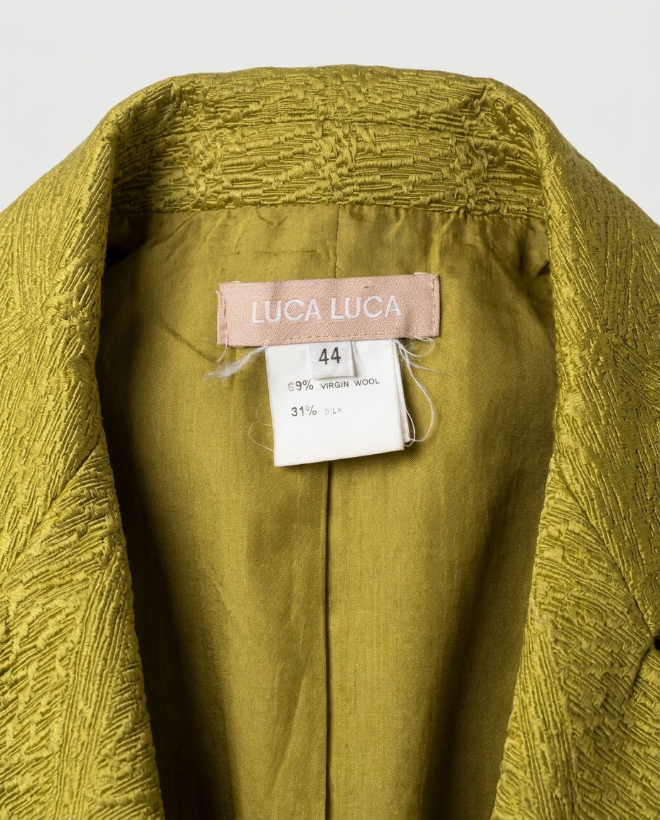 LUCA LUCA Double-Breasted Cropped Jacket in Chartreuse Green with Textured Jacquard Pattern - photo 3