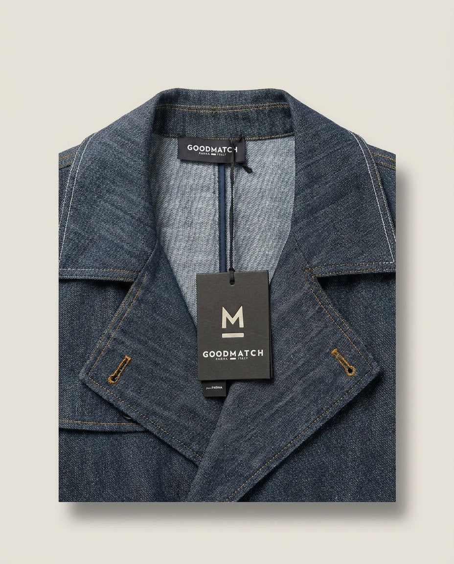 GOODMATCH Double-Breasted Denim Trench Coat - Medium-Dark Indigo Blue, NWT - photo 3