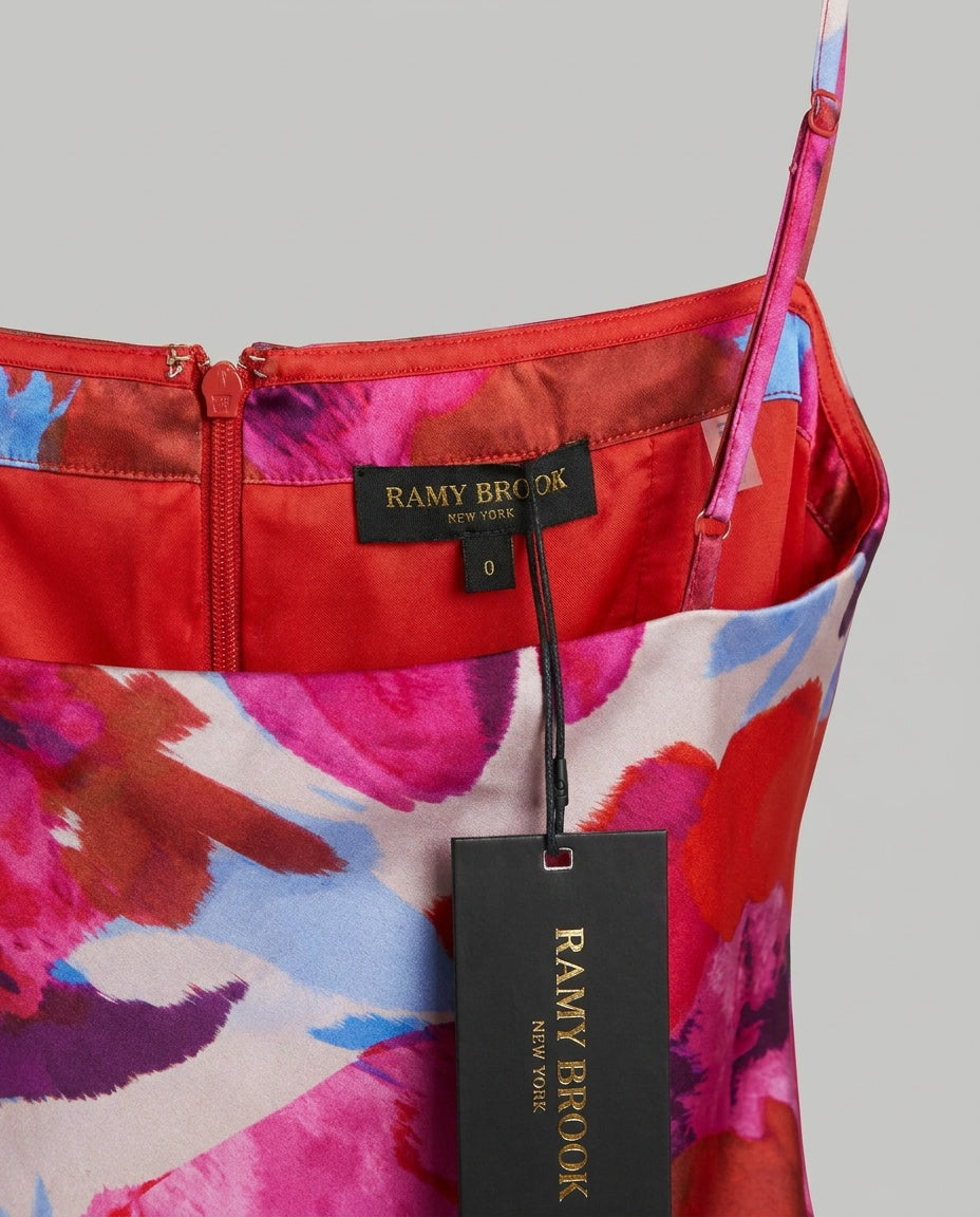 Ramy Brook New York Sleeveless Satin Camisole with Abstract Floral Rosette - Multi-Color - photo 2
