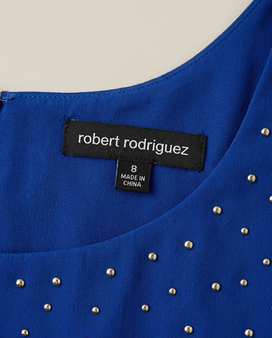 Robert Rodriguez One-Shoulder Studded Blouse with Built-In Camisole Lining, Cobalt Blue - photo 3