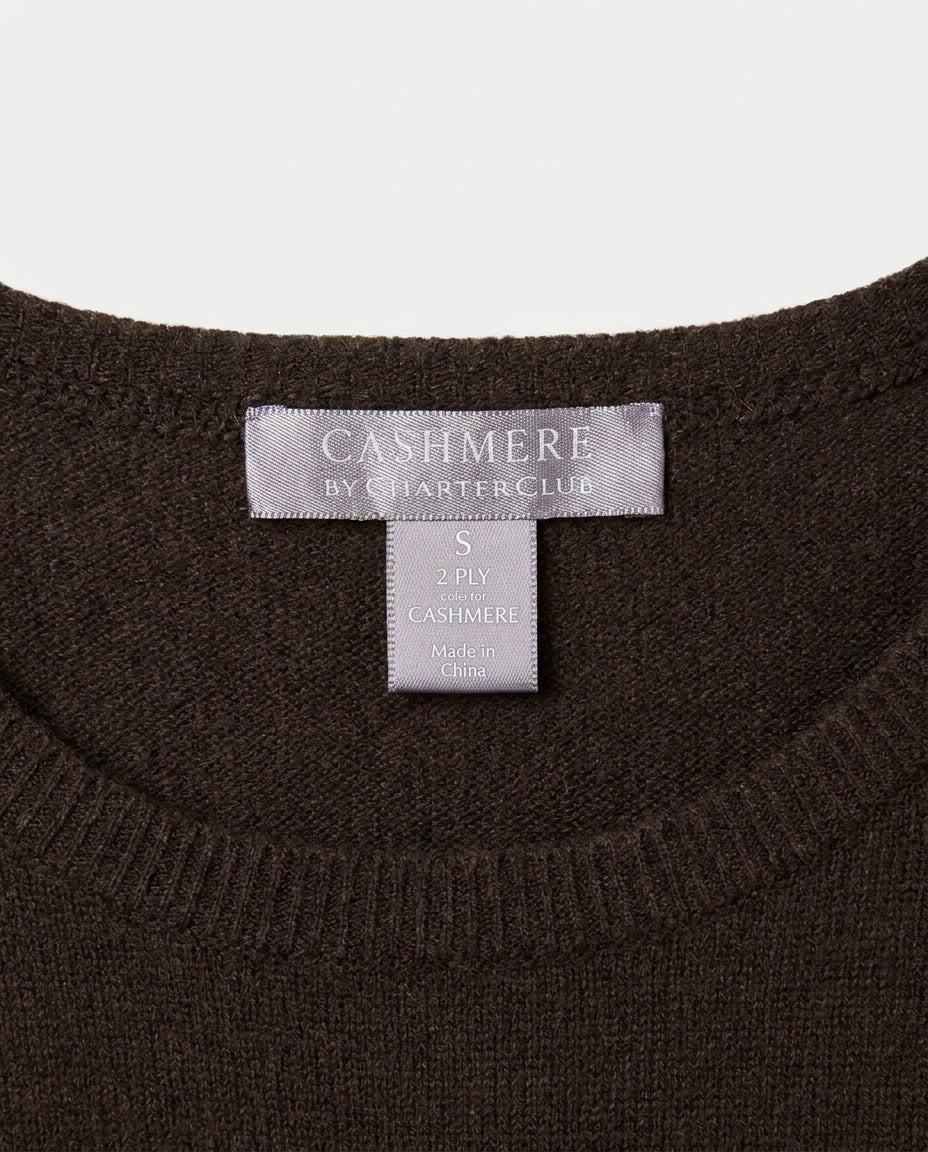 Charter Club Dark Brown V-Neck Cashmere Pullover Sweater Size S - photo 3