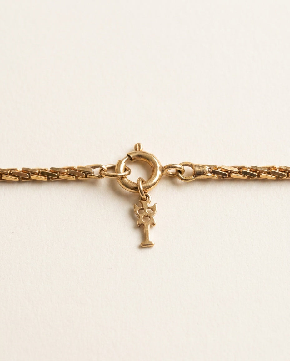 Mid-Century Gold-Tone Chain Necklace with Emerald-Cut Green Stone Pendant - photo 3
