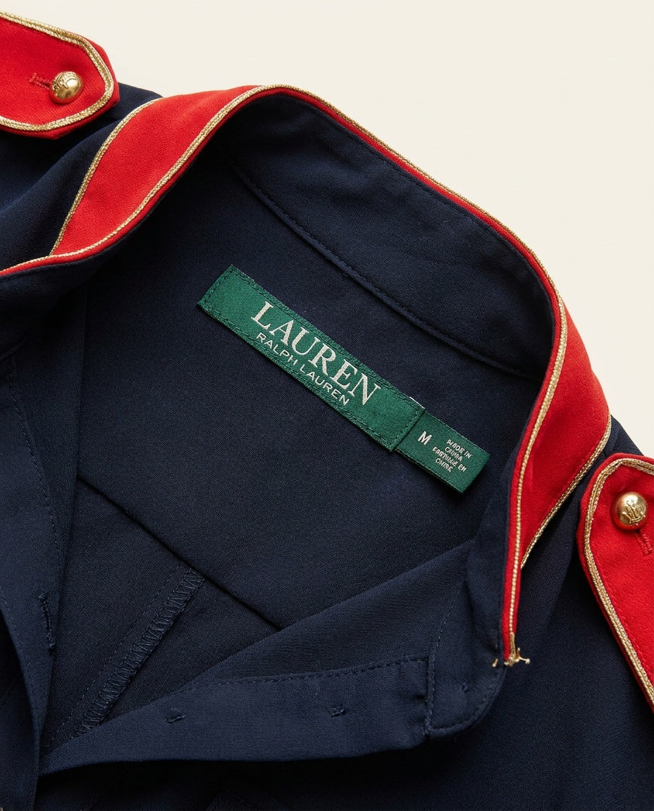 Lauren Ralph Lauren Navy Blue Military-Style Blouse with Red Epaulettes and Gold Trim - photo 3