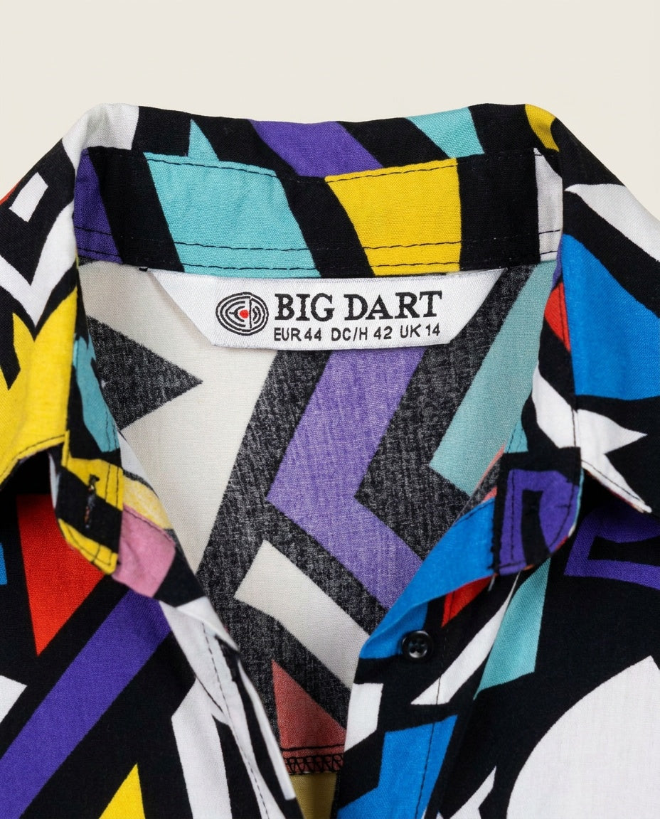 BIG DART 1980s-1990s Long-Sleeve Abstract Geometric Print Blouse - photo 3