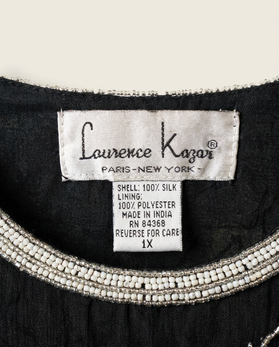 Laurence Kazar Beaded Silk Evening Top (1X) - Black, White, Silver - photo 3