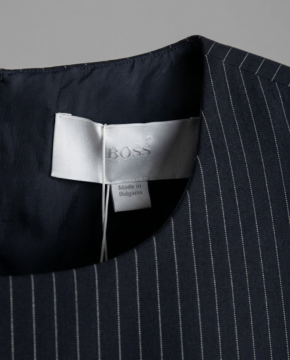 BOSS Navy White Pinstripe Short-Sleeve Sheath Dress - photo 3