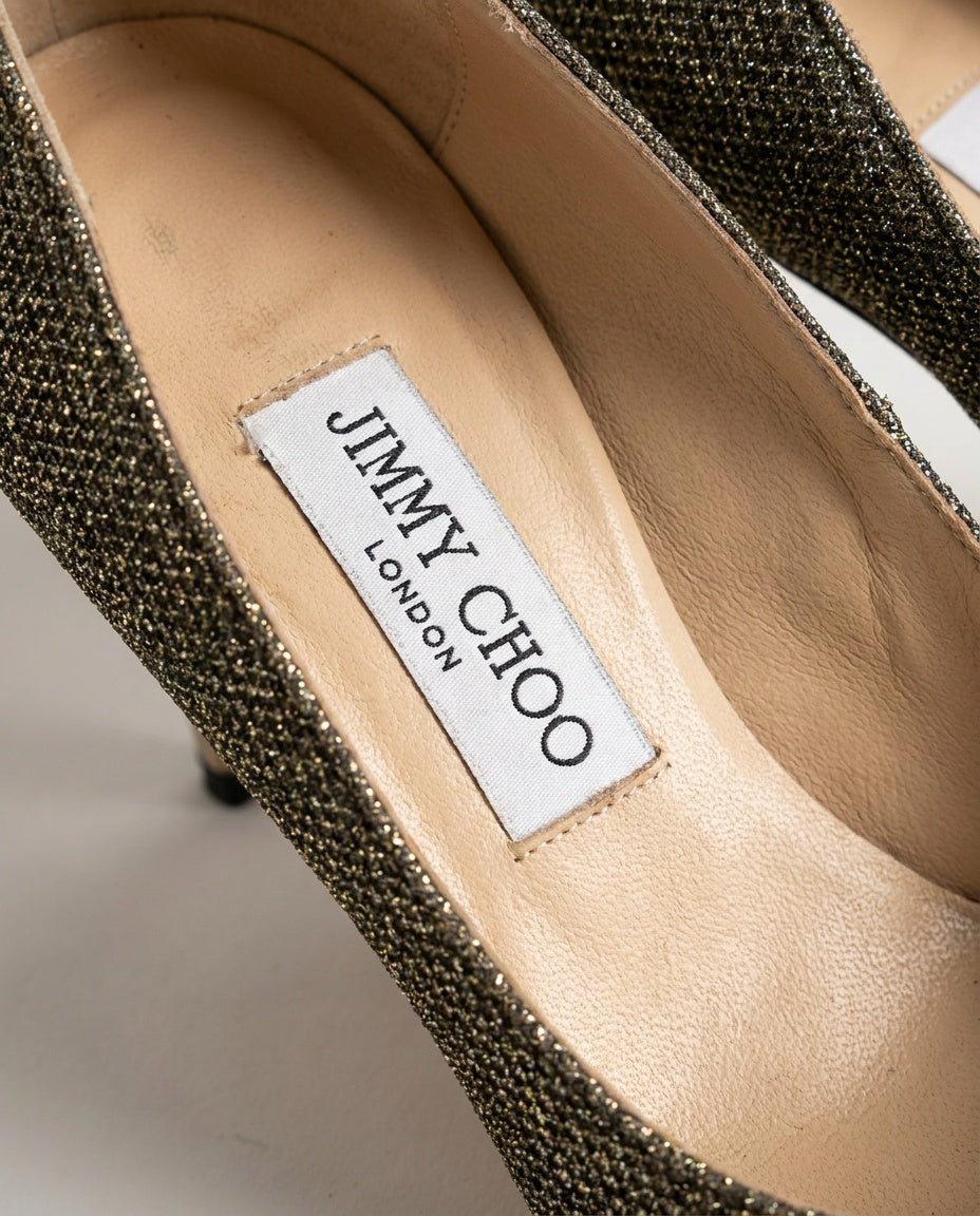 Jimmy Choo Dark Gold Glitter Pointed Toe Stiletto Pumps – Size 37.5 - photo 3