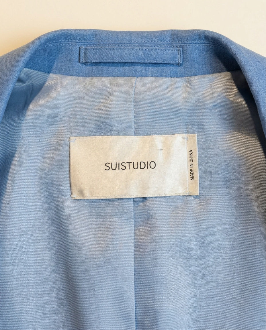SUISTUDIO Women's Two-Piece Suit in Light Blue Organic Wool - photo 3