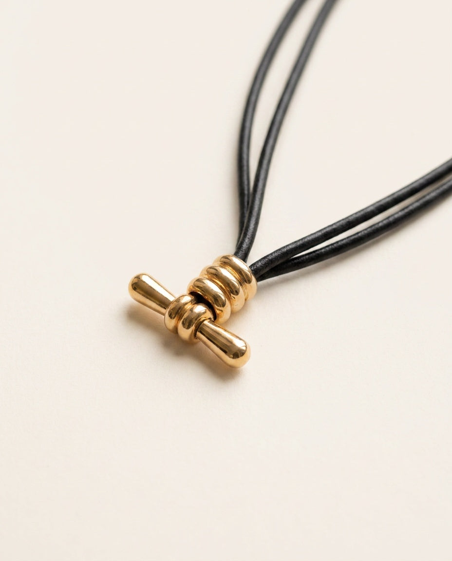 Large Gold-Tone Oval Pendant Necklace on Adjustable Black Cord - photo 3