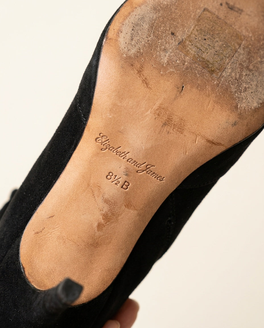 Elizabeth and James Black Suede Pointed-Toe Stiletto Ankle Bootie, 1980s - photo 3